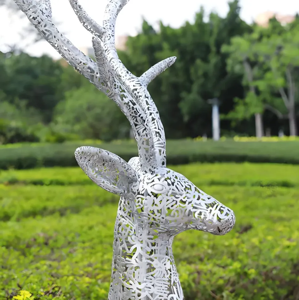 Starlight Stag 212cm LED Silver Metal Garden Sculpture