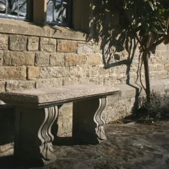 Straight Plain Stone Garden Bench
