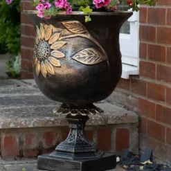 Sunflower Urn Bronze Metal Garden Planter