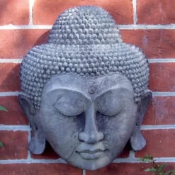 Thai Buddha Head Stone Garden Wall Art Plaque
