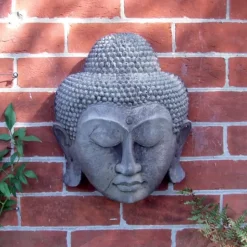 Thai Buddha Head Stone Garden Wall Art Plaque