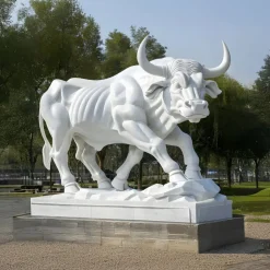 Titan Bull 150cm White Marble Garden Statue v2