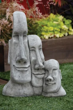 Triple Easter Island Heads Stone Garden Ornament