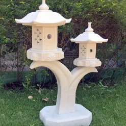 Twin Cantilever Japanese Pagoda Lantern Marble Garden Ornament