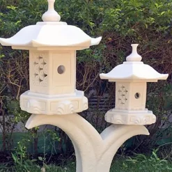 Twin Cantilever Japanese Pagoda Lantern Marble Garden Ornament