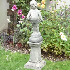 Victorian Girl on Pedestal Stone Garden Statue