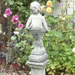 Victorian Girl on Pedestal Stone Garden Statue