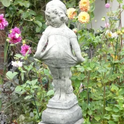 Victorian Girl on Pedestal Stone Garden Statue