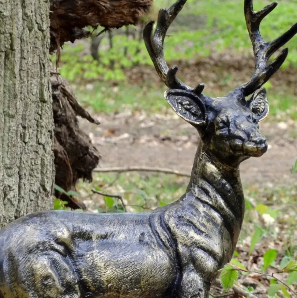 Wild Baby Stag Deer Bronze Metal Garden Statue