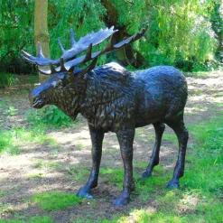 Wild Moose Life-Size Bronze Metal Garden Statue