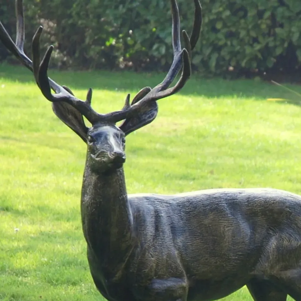 Wild Stag & Doe Life-Size Bronze Garden Statues