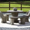 Woodlands Stone Benches & Table Patio Garden Furniture Set